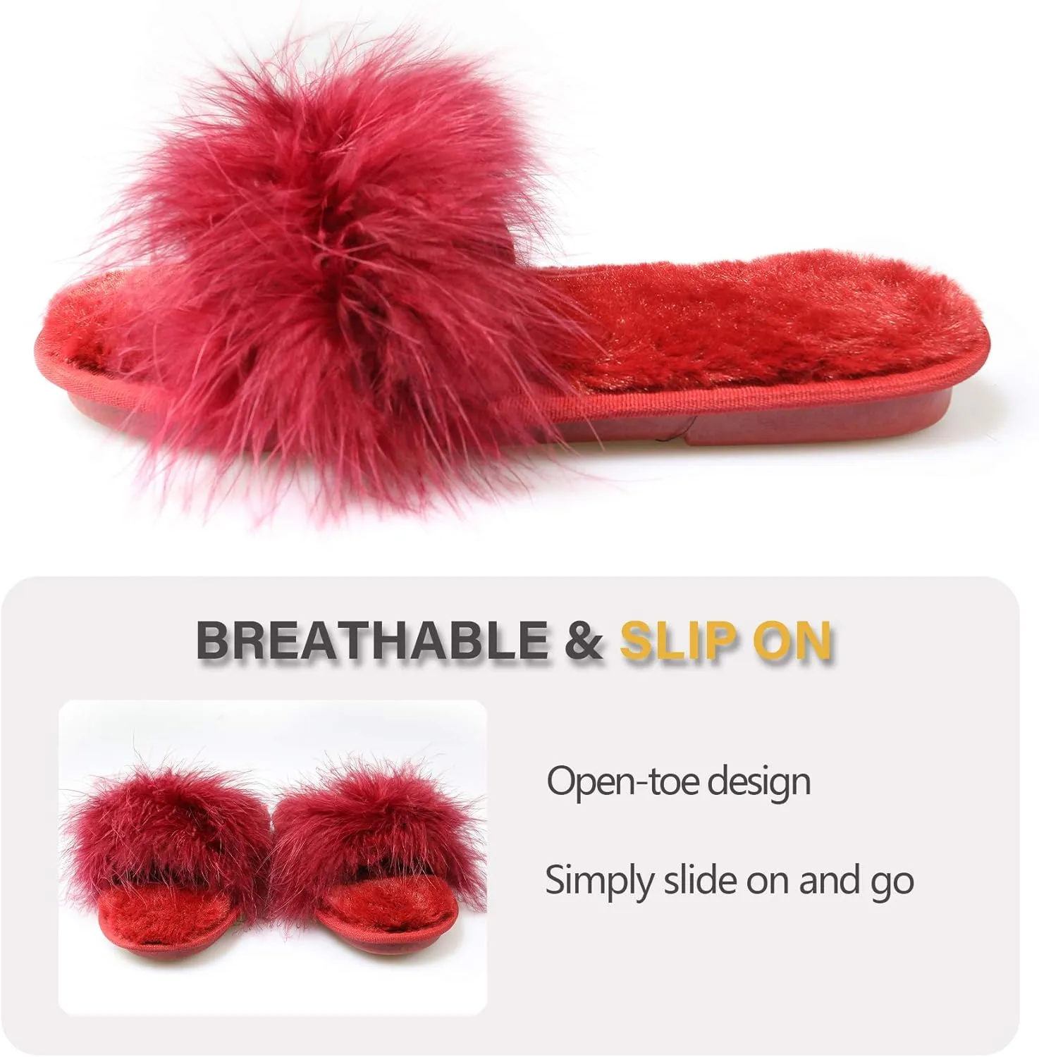 Fur Story Women's Furry Slippers Open Toe Fuzzy Slippers Memory Foam Fluffy House Sandal