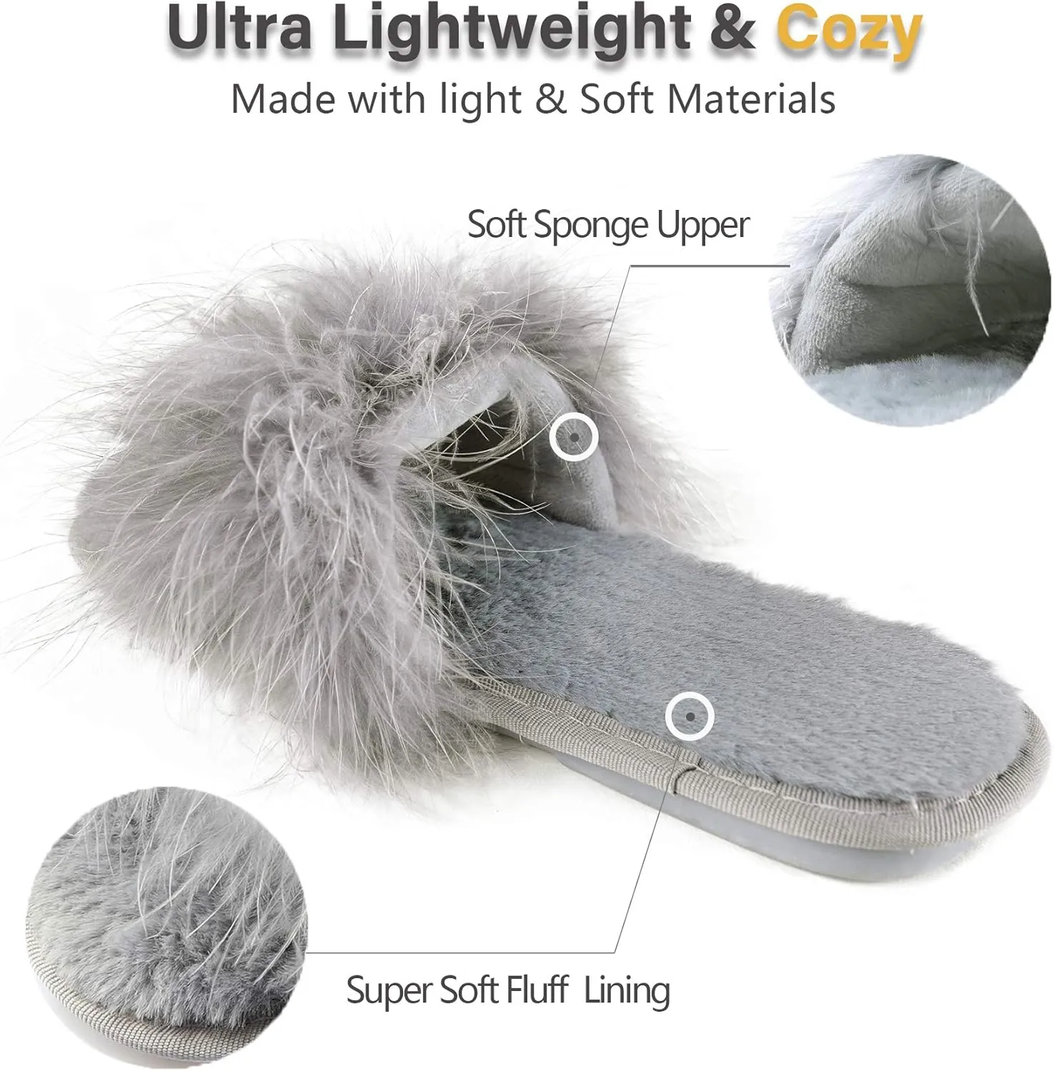 Fur Story Women's Furry Slippers Open Toe Fuzzy Slippers Memory Foam Fluffy House Sandal