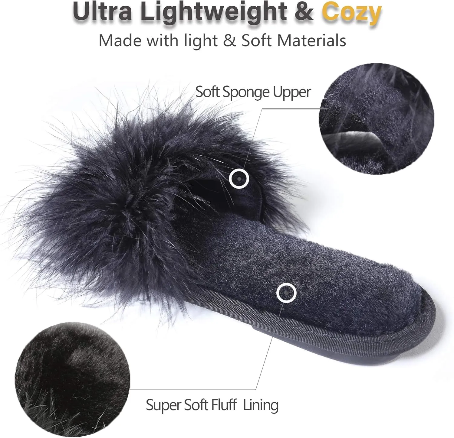 Fur Story Women's Furry Slippers Open Toe Fuzzy Slippers Memory Foam Fluffy House Sandal
