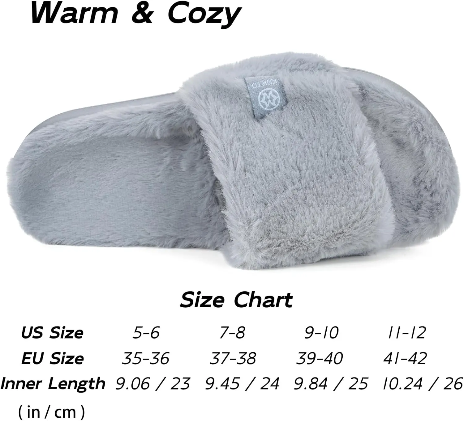 Fuzzy Slippers for Women Adjustable Orthotic Slides Slippers with Arch Support Plantar Fasciitis Open Toe Warm Cozy Plush House Shoes for Indoor Outdoor