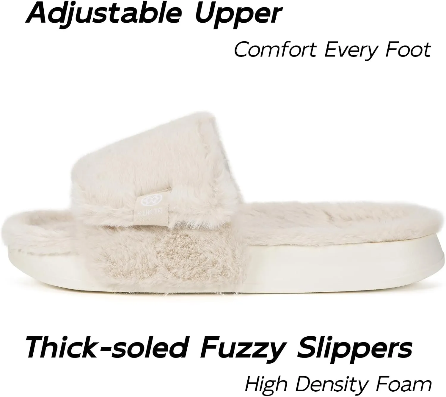 Fuzzy Slippers for Women Adjustable Orthotic Slides Slippers with Arch Support Plantar Fasciitis Open Toe Warm Cozy Plush House Shoes for Indoor Outdoor