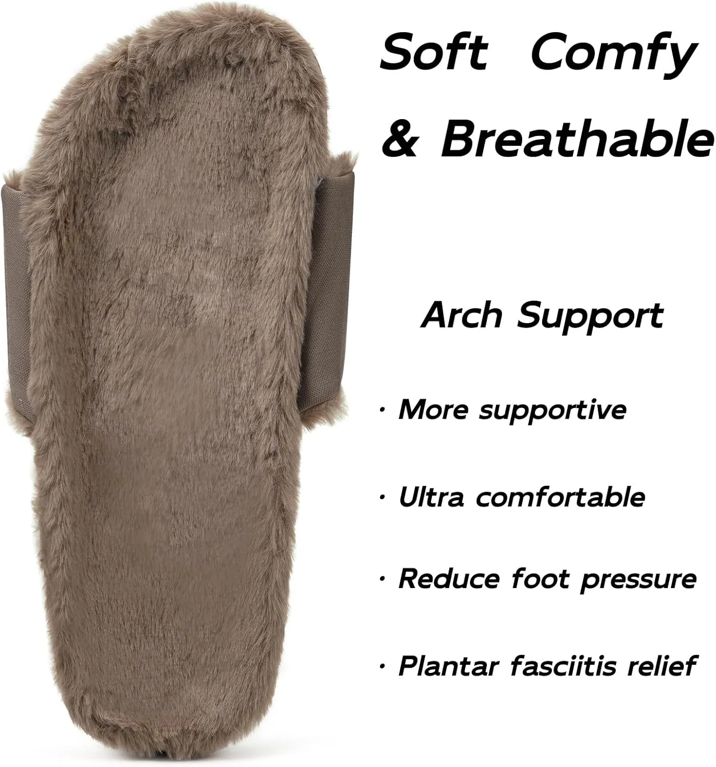 Fuzzy Slippers for Women Adjustable Orthotic Slides Slippers with Arch Support Plantar Fasciitis Open Toe Warm Cozy Plush House Shoes for Indoor Outdoor