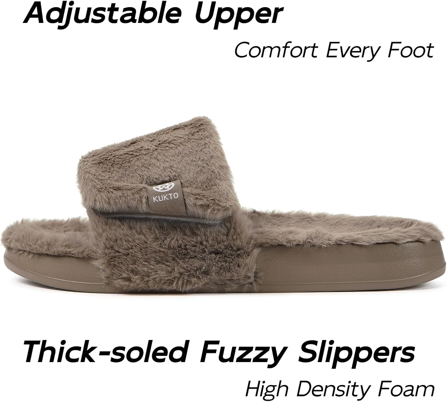 Fuzzy Slippers for Women Adjustable Orthotic Slides Slippers with Arch Support Plantar Fasciitis Open Toe Warm Cozy Plush House Shoes for Indoor Outdoor