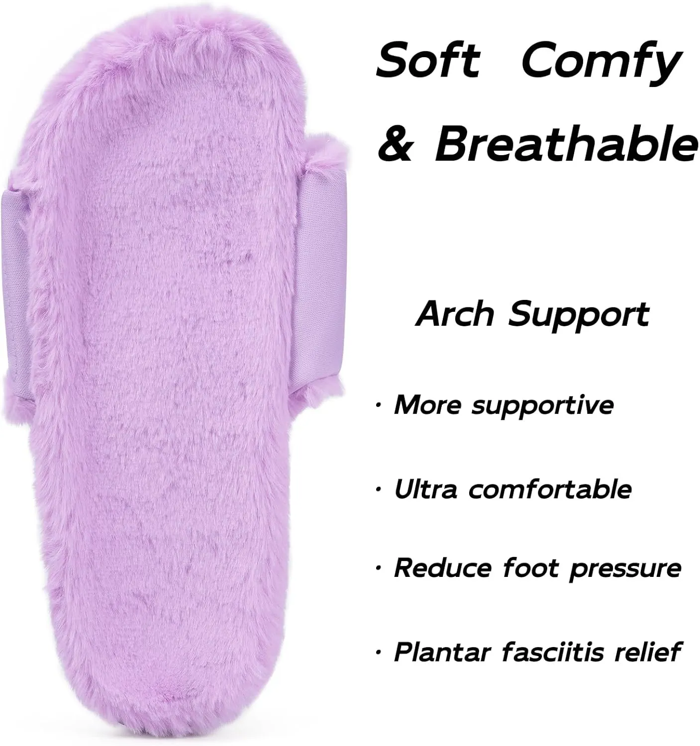 Fuzzy Slippers for Women Adjustable Orthotic Slides Slippers with Arch Support Plantar Fasciitis Open Toe Warm Cozy Plush House Shoes for Indoor Outdoor