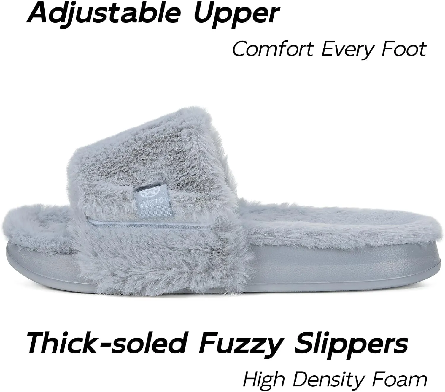 Fuzzy Slippers for Women Adjustable Orthotic Slides Slippers with Arch Support Plantar Fasciitis Open Toe Warm Cozy Plush House Shoes for Indoor Outdoor
