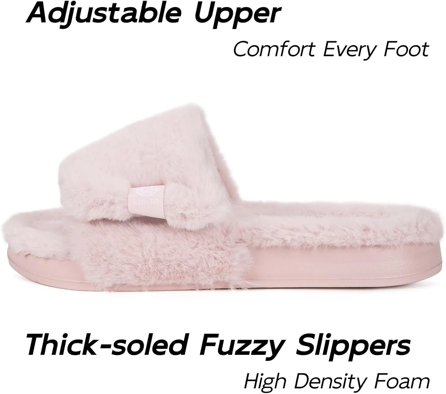Fuzzy Slippers for Women Adjustable Orthotic Slides Slippers with Arch Support Plantar Fasciitis Open Toe Warm Cozy Plush House Shoes for Indoor Outdoor