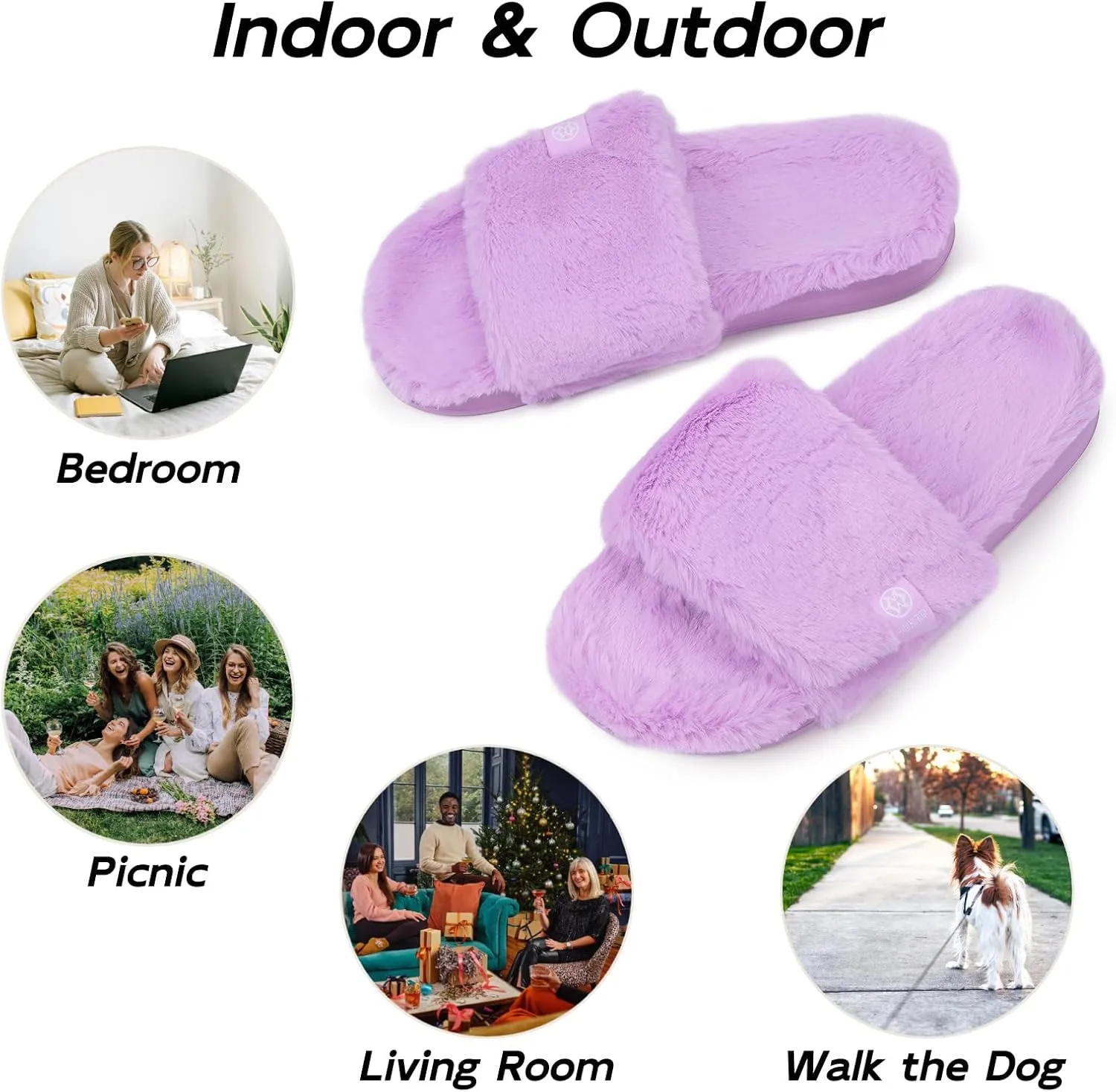 Fuzzy Slippers for Women Adjustable Orthotic Slides Slippers with Arch Support Plantar Fasciitis Open Toe Warm Cozy Plush House Shoes for Indoor Outdoor