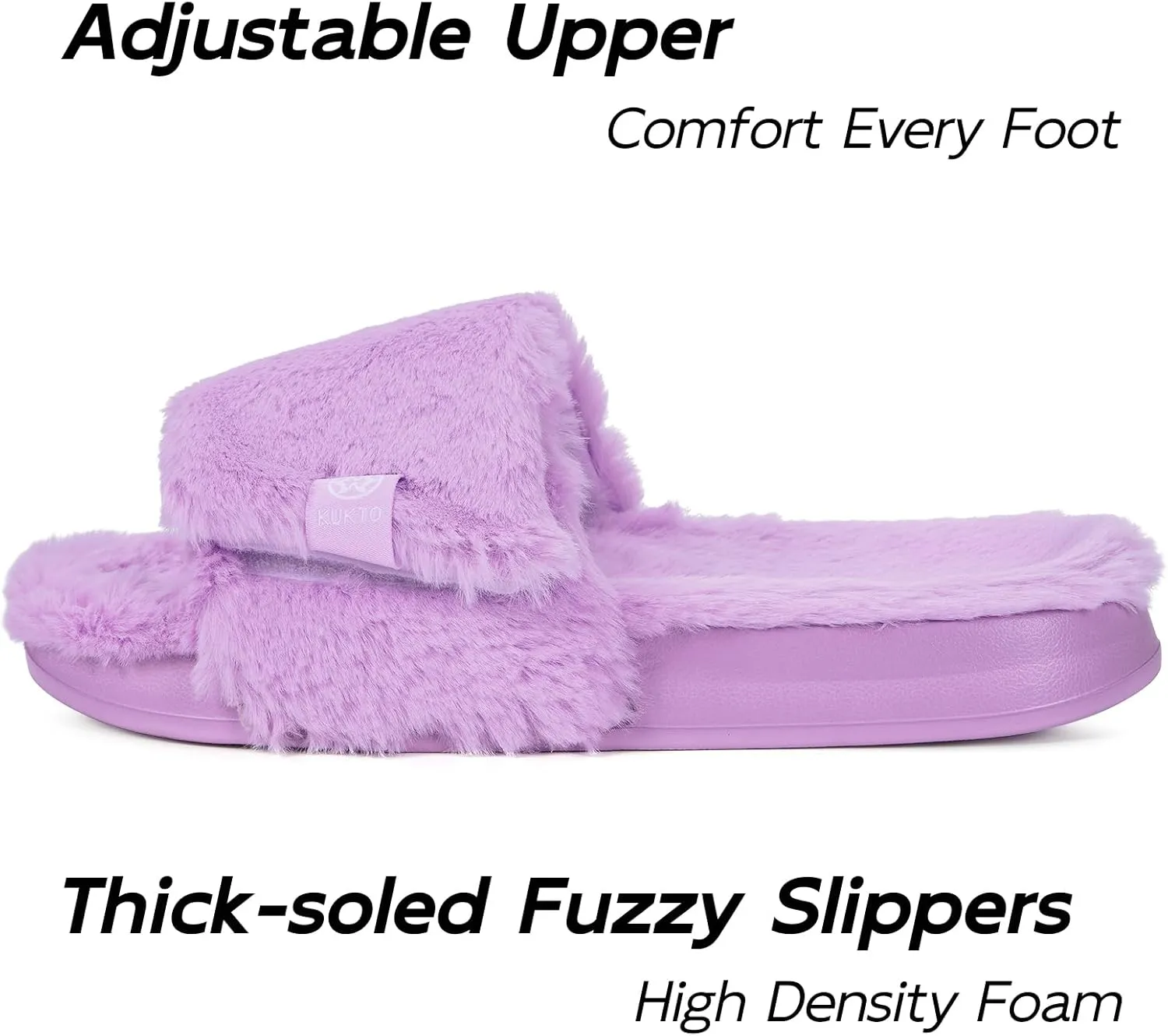 Fuzzy Slippers for Women Adjustable Orthotic Slides Slippers with Arch Support Plantar Fasciitis Open Toe Warm Cozy Plush House Shoes for Indoor Outdoor