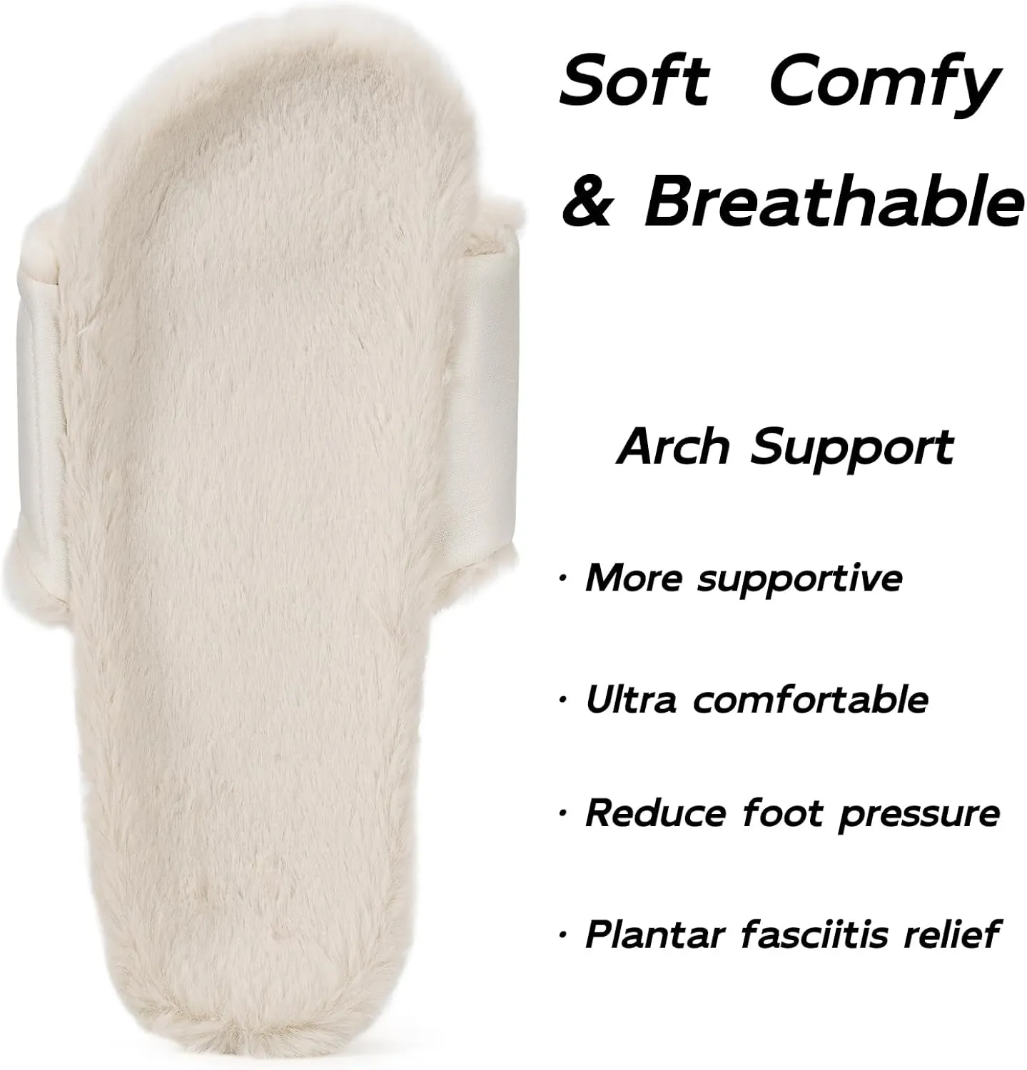 Fuzzy Slippers for Women Adjustable Orthotic Slides Slippers with Arch Support Plantar Fasciitis Open Toe Warm Cozy Plush House Shoes for Indoor Outdoor