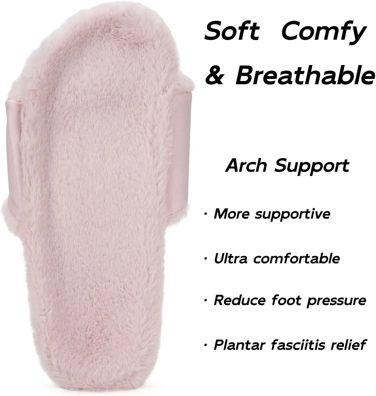 Fuzzy Slippers for Women Adjustable Orthotic Slides Slippers with Arch Support Plantar Fasciitis Open Toe Warm Cozy Plush House Shoes for Indoor Outdoor