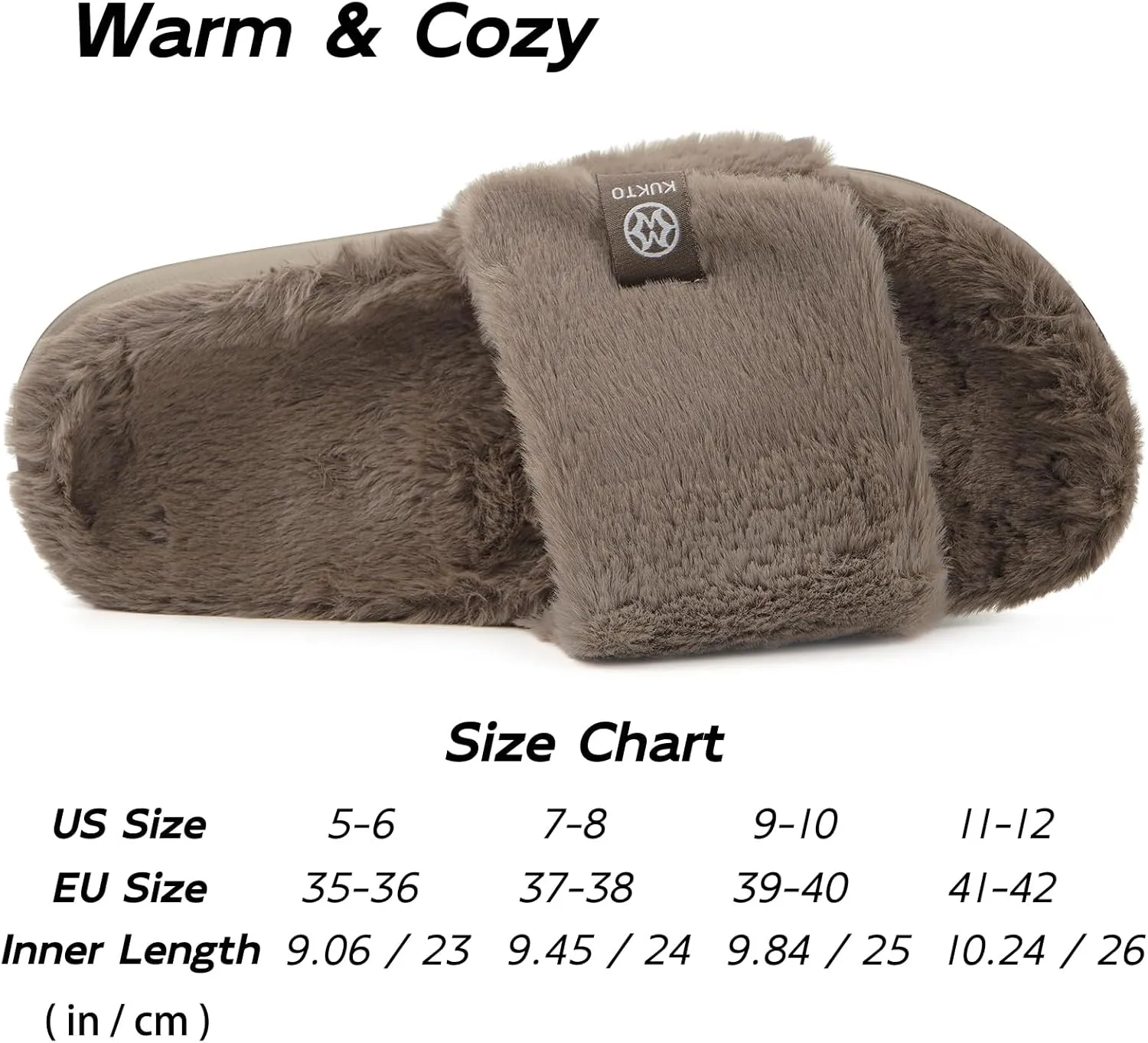Fuzzy Slippers for Women Adjustable Orthotic Slides Slippers with Arch Support Plantar Fasciitis Open Toe Warm Cozy Plush House Shoes for Indoor Outdoor