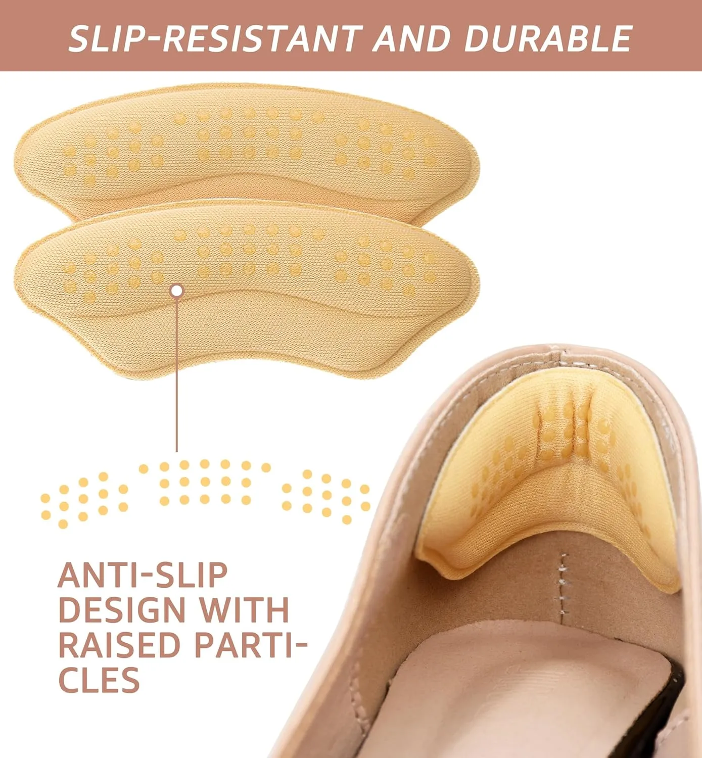 HiRui 4 Pairs Heel Cushion Pads - Heel Grips Liners & Inserts for Shoes Fit, Prevent Slipping, Rubbing, Blisters, and Heel Pain, Perfect for High Heels and Mens Shoes (4Pairs:2Black, 2Beige)