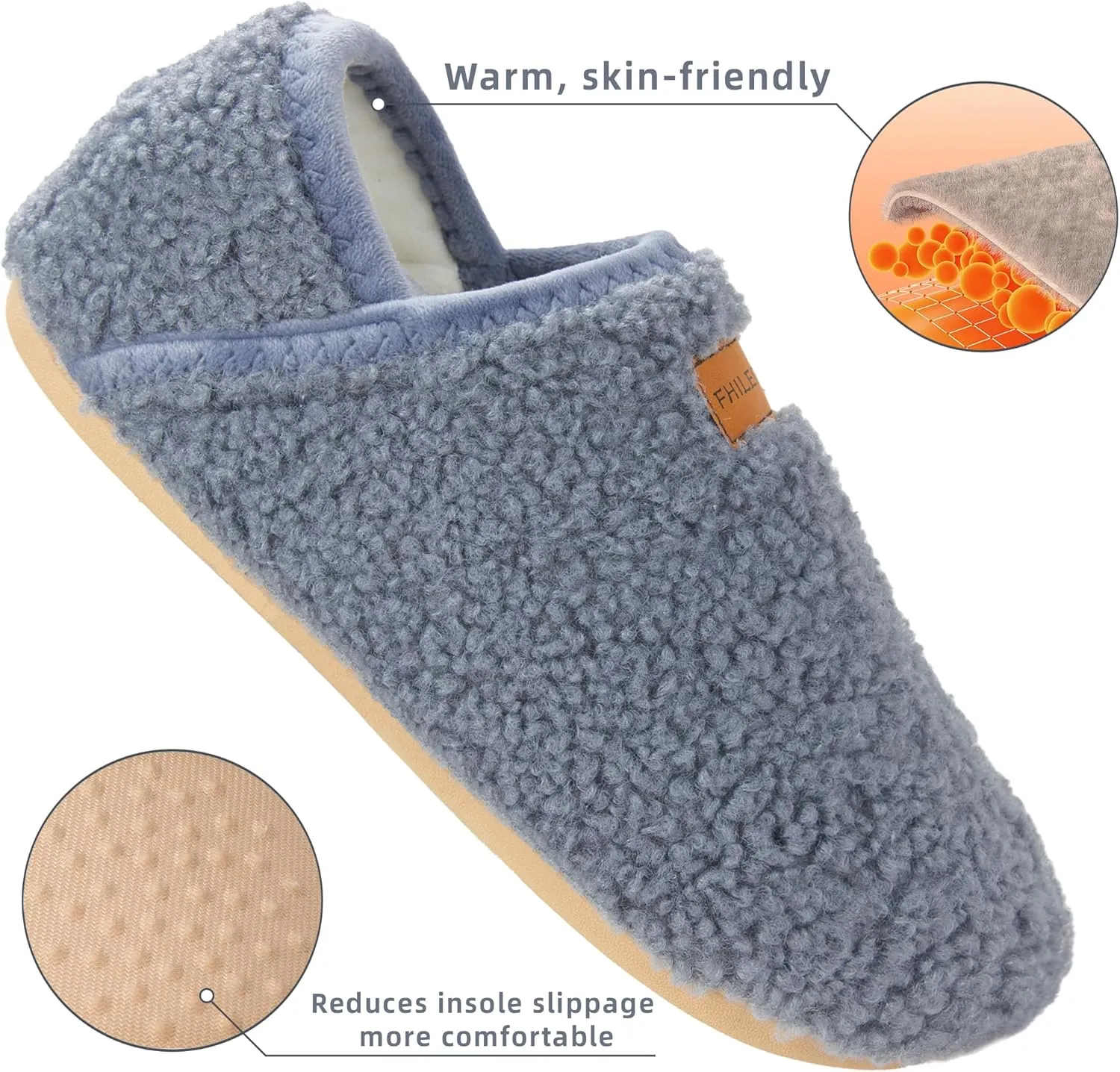House Slippers for Women Soft-Lightweight House Shoes Mens Furry Slippers Socks with Rubber Sole for Indoor Outdoor Use