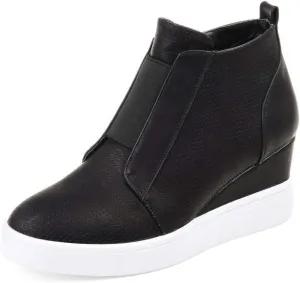 JITUUE Fashion Wedge Sneakers for Women High Top Slip on Platform Shoes Hidden Heel Casual Zipper Ankle Boots