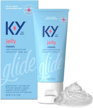 K-Y Jelly Personal Lubricant, Body-Friendly Water-Based Formula, Safe for Anal Sex, Safe to Use with Latex Condoms. Glide into a Wetter, Better Experience Every Day. for Men, Women, Couples, 4 FL OZ