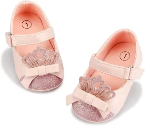 KIDSUN Infant Baby Girls Mary Jane Shoes Non-Slip Rubber Sole Ballet Slippers Princess Dress Wedding Shoes Newborn Crib Shoes First Walkers Shoes