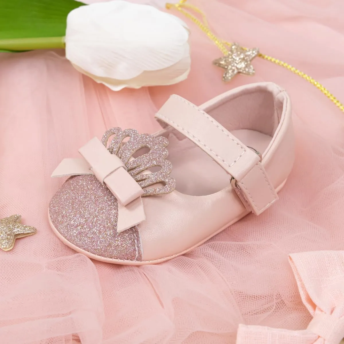 KIDSUN Infant Baby Girls Mary Jane Shoes Non-Slip Rubber Sole Ballet Slippers Princess Dress Wedding Shoes Newborn Crib Shoes First Walkers Shoes