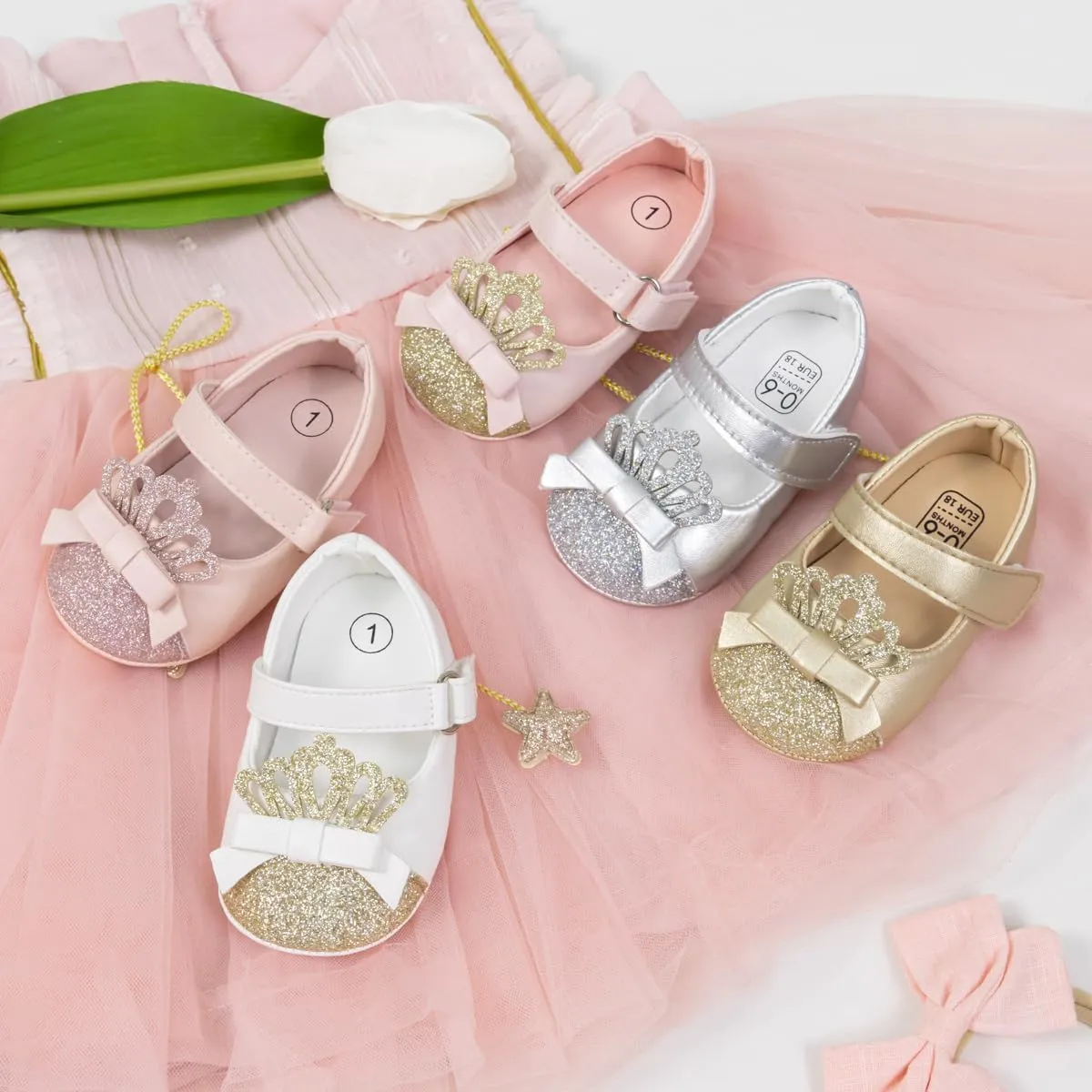 KIDSUN Infant Baby Girls Mary Jane Shoes Non-Slip Rubber Sole Ballet Slippers Princess Dress Wedding Shoes Newborn Crib Shoes First Walkers Shoes