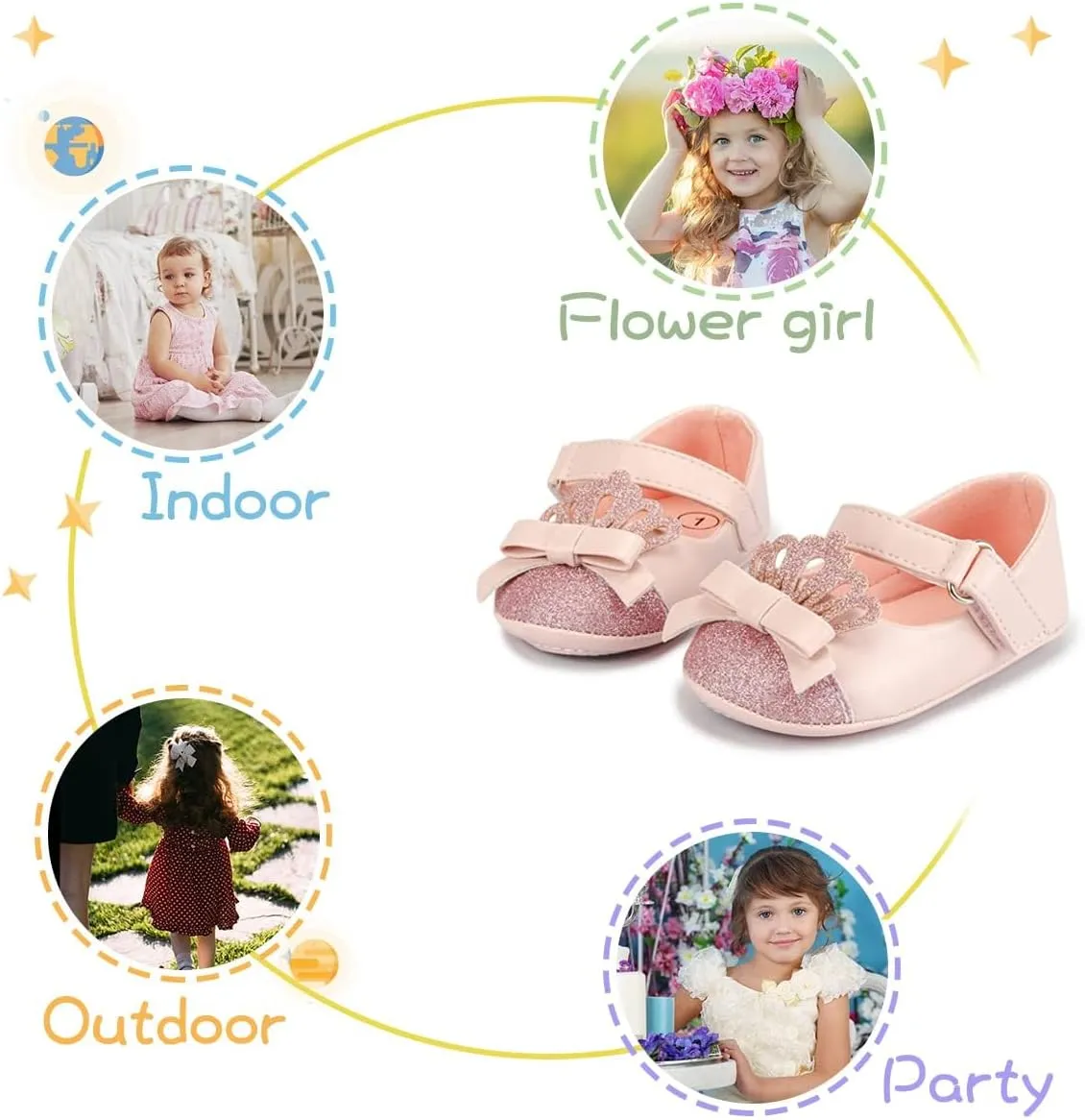 KIDSUN Infant Baby Girls Mary Jane Shoes Non-Slip Rubber Sole Ballet Slippers Princess Dress Wedding Shoes Newborn Crib Shoes First Walkers Shoes