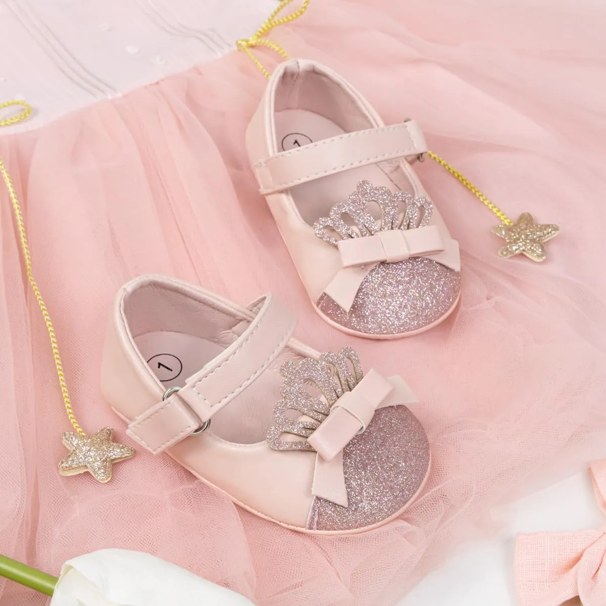 KIDSUN Infant Baby Girls Mary Jane Shoes Non-Slip Rubber Sole Ballet Slippers Princess Dress Wedding Shoes Newborn Crib Shoes First Walkers Shoes