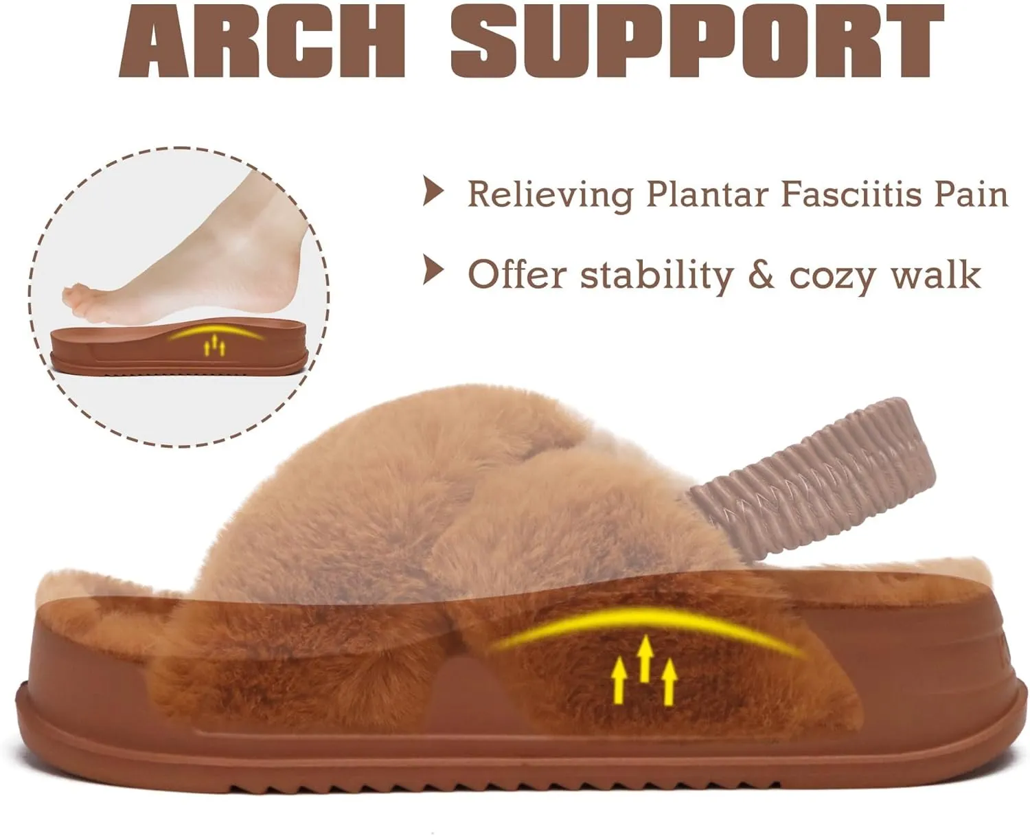 KuaiLu Womens Fuzzy Criss Cross Band Platform Slippers Arch Support Furry Faux Fur Ladies Open Toe Cozy Soft Plush Fleece Comfy House Shoes Sandals