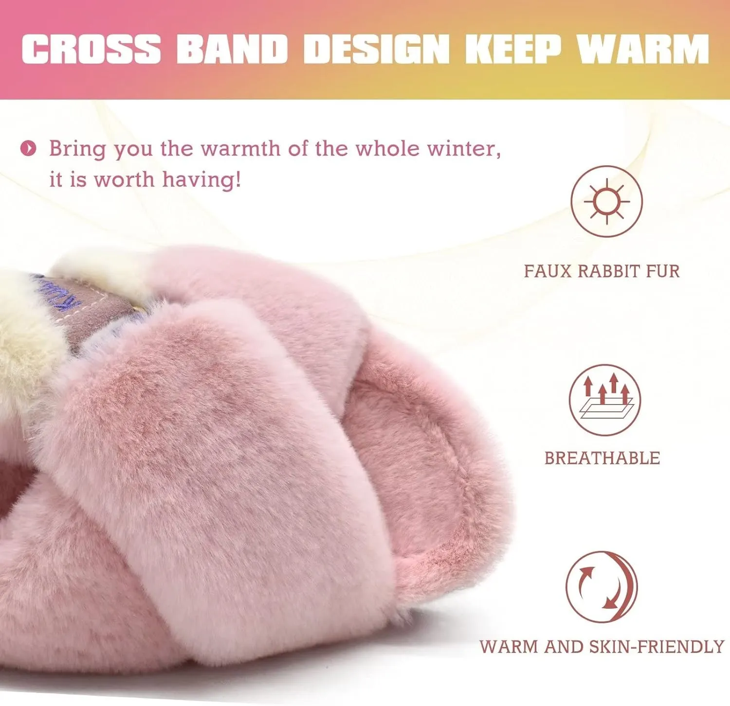 KuaiLu Womens Fuzzy Criss Cross Band Platform Slippers Arch Support Furry Faux Fur Ladies Open Toe Cozy Soft Plush Fleece Comfy House Shoes Sandals