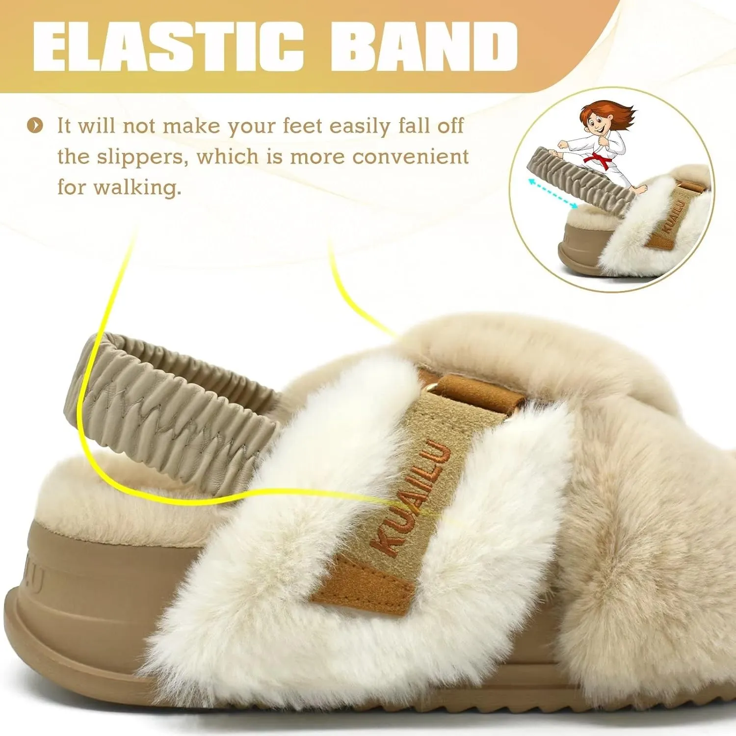 KuaiLu Womens Fuzzy Criss Cross Band Platform Slippers Arch Support Furry Faux Fur Ladies Open Toe Cozy Soft Plush Fleece Comfy House Shoes Sandals