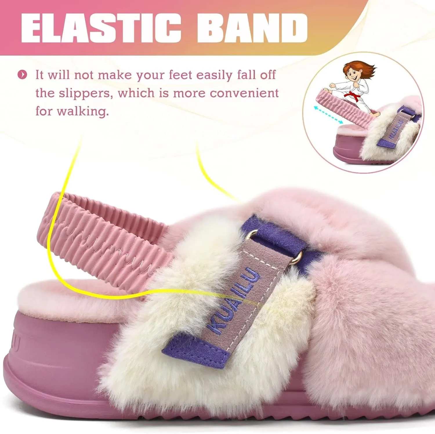 KuaiLu Womens Fuzzy Criss Cross Band Platform Slippers Arch Support Furry Faux Fur Ladies Open Toe Cozy Soft Plush Fleece Comfy House Shoes Sandals
