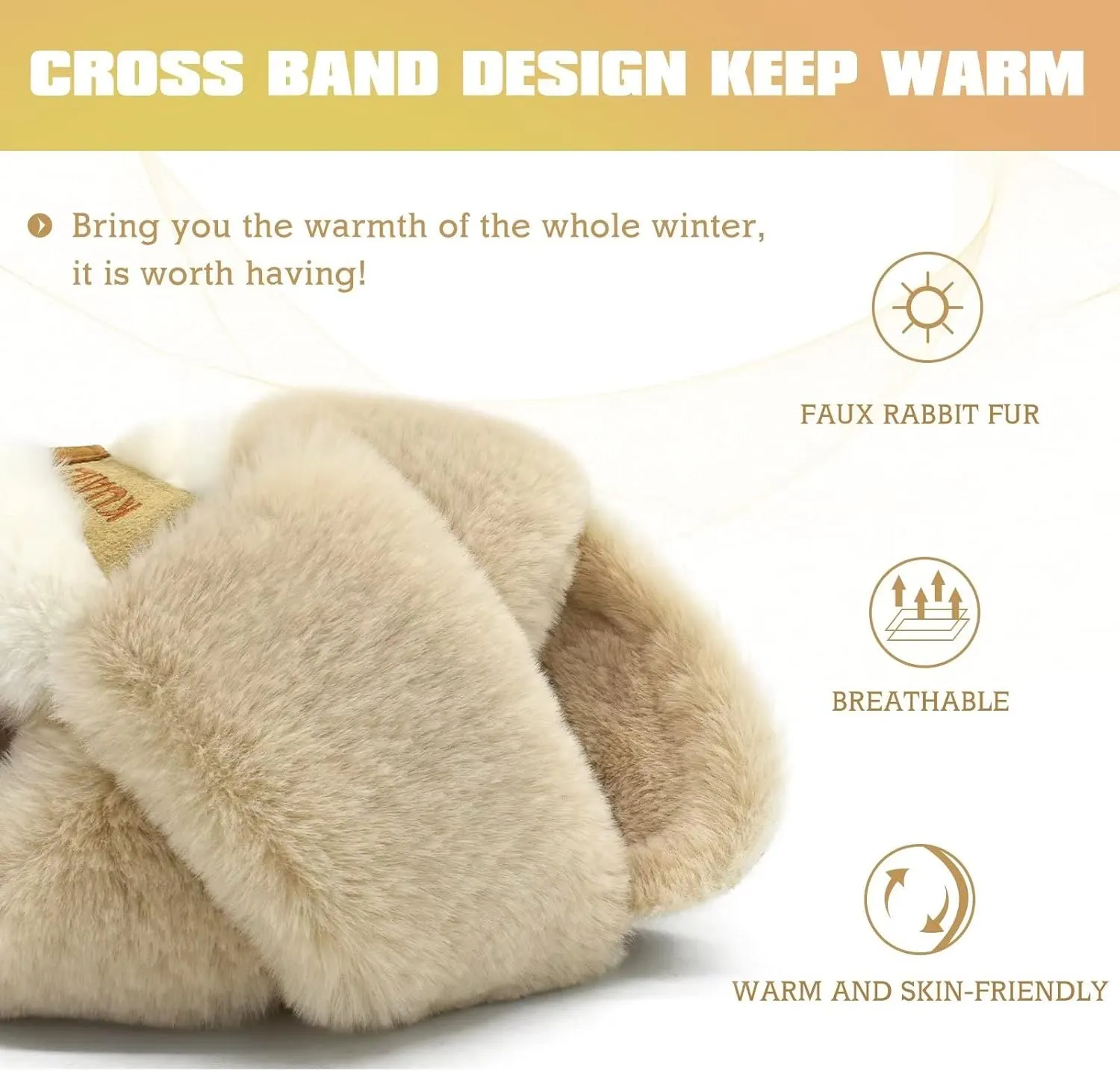 KuaiLu Womens Fuzzy Criss Cross Band Platform Slippers Arch Support Furry Faux Fur Ladies Open Toe Cozy Soft Plush Fleece Comfy House Shoes Sandals