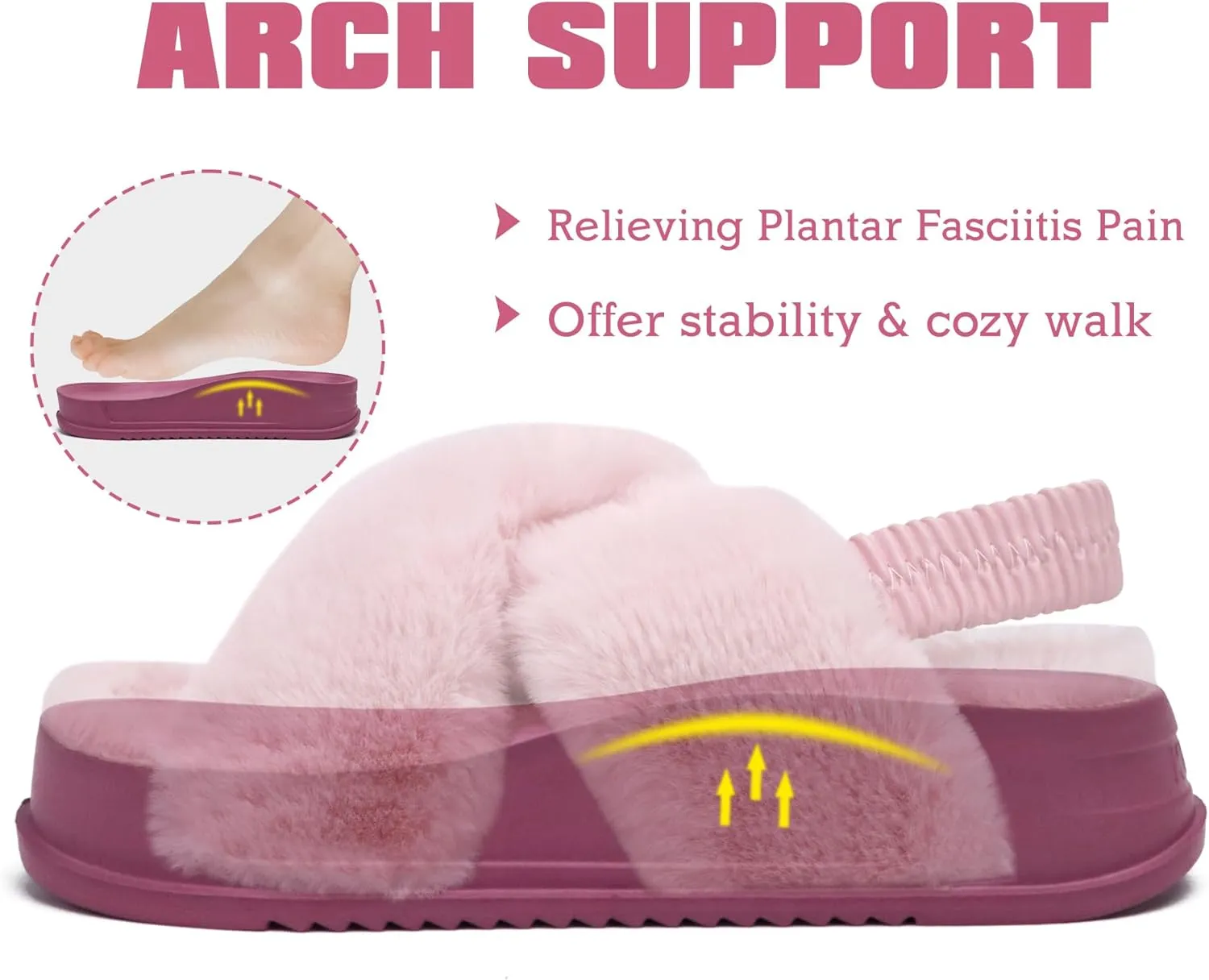 KuaiLu Womens Fuzzy Criss Cross Band Platform Slippers Arch Support Furry Faux Fur Ladies Open Toe Cozy Soft Plush Fleece Comfy House Shoes Sandals