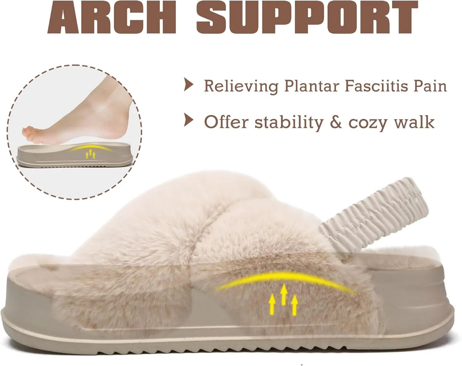 KuaiLu Womens Fuzzy Criss Cross Band Platform Slippers Arch Support Furry Faux Fur Ladies Open Toe Cozy Soft Plush Fleece Comfy House Shoes Sandals