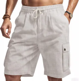 Linen Cargo Pants for Men 2025 Summer Casual Drawstring Elastic Waist Shorts Loose Fit Bermuda Shorts