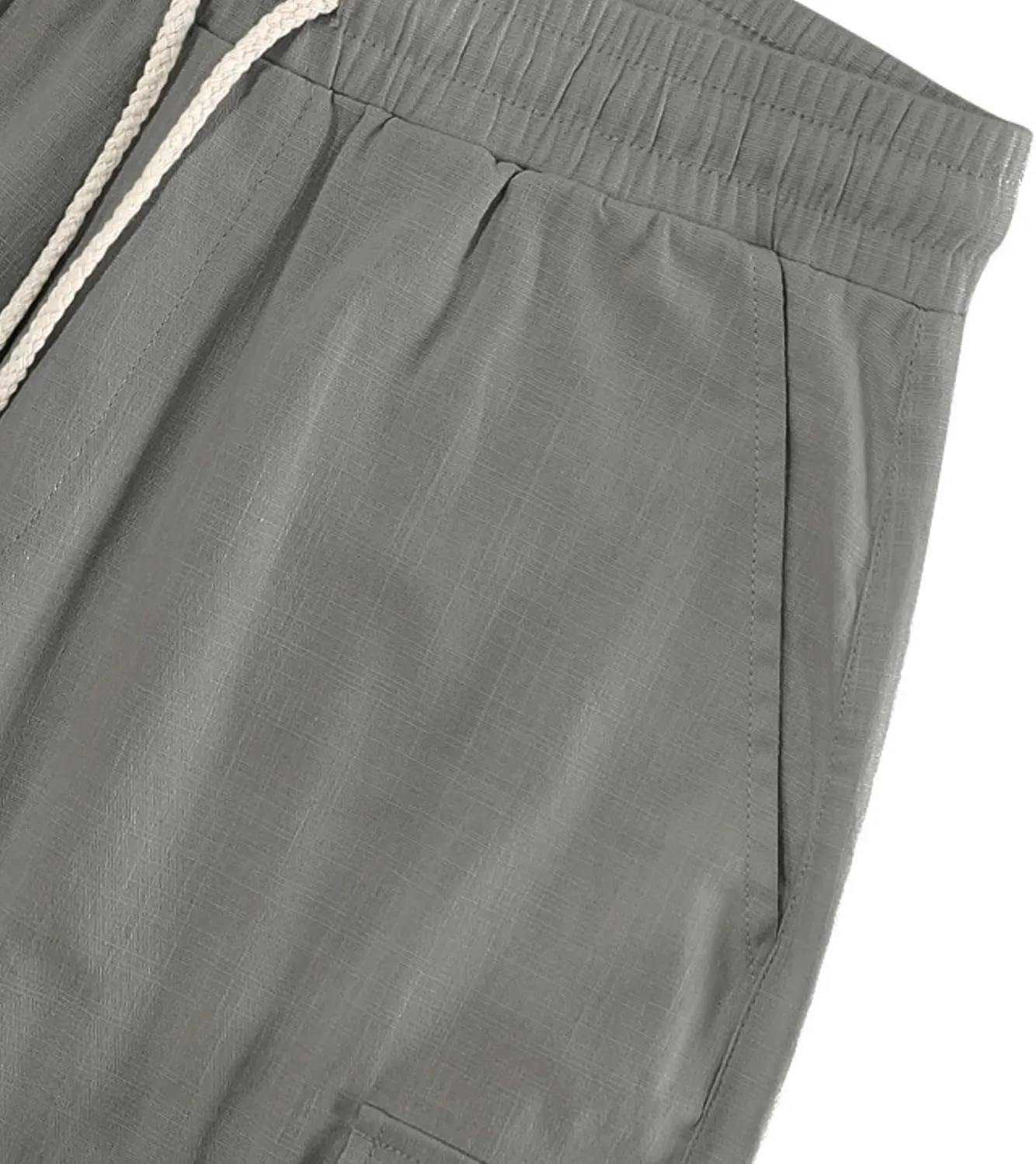 Linen Cargo Pants for Men 2025 Summer Casual Drawstring Elastic Waist Shorts Loose Fit Bermuda Shorts