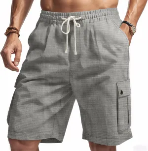 Linen Cargo Pants for Men 2025 Summer Casual Drawstring Elastic Waist Shorts Loose Fit Bermuda Shorts