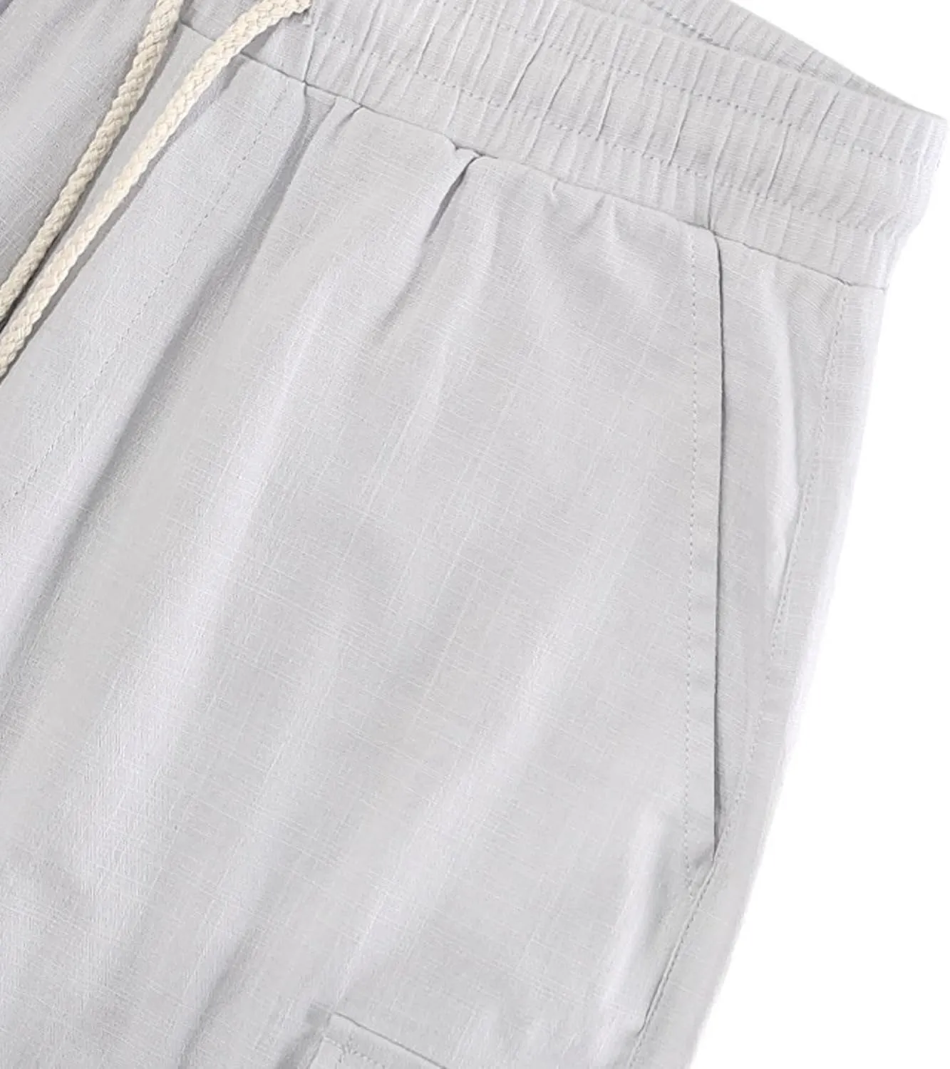 Linen Cargo Pants for Men 2025 Summer Casual Drawstring Elastic Waist Shorts Loose Fit Bermuda Shorts