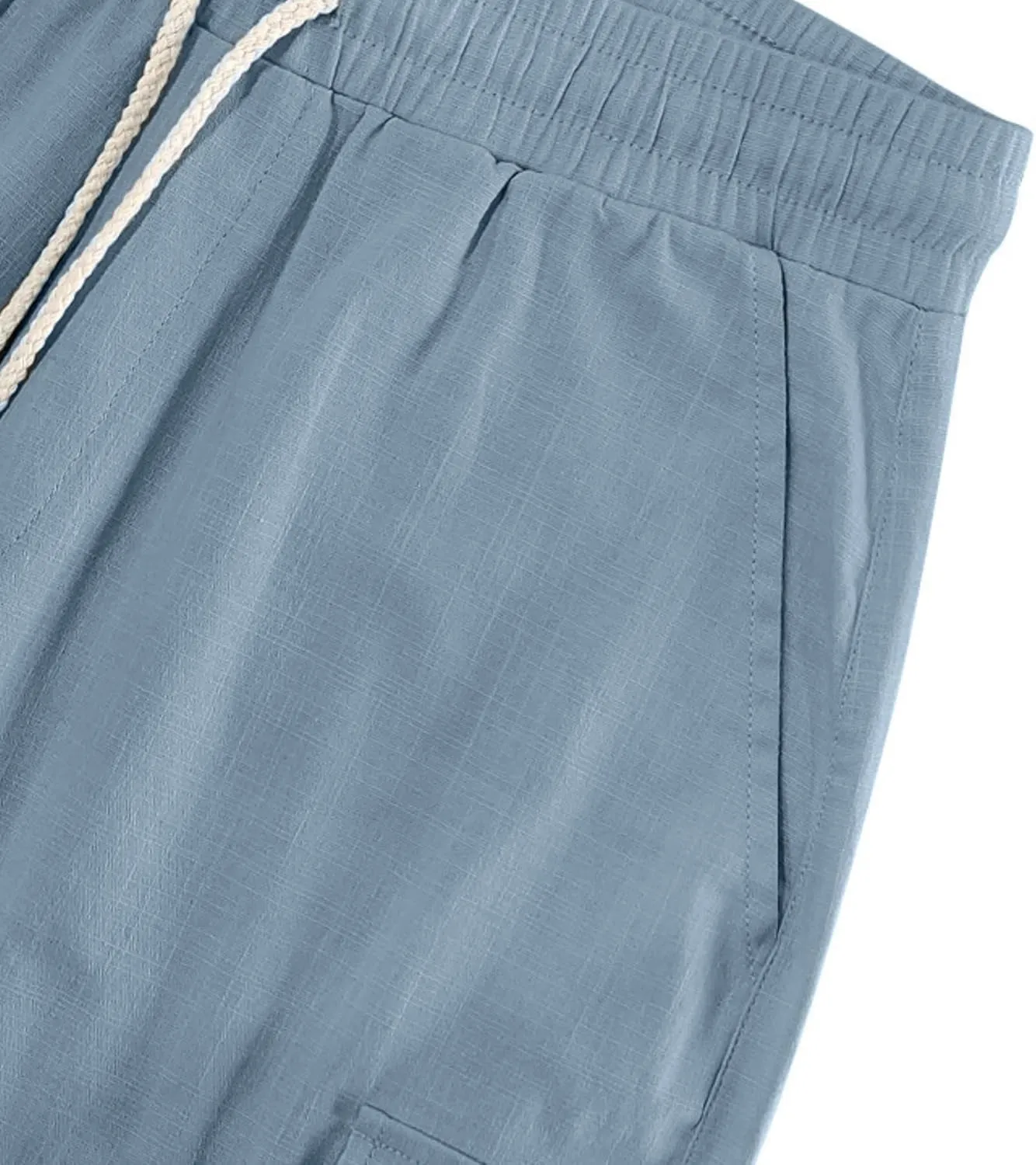 Linen Cargo Pants for Men 2025 Summer Casual Drawstring Elastic Waist Shorts Loose Fit Bermuda Shorts