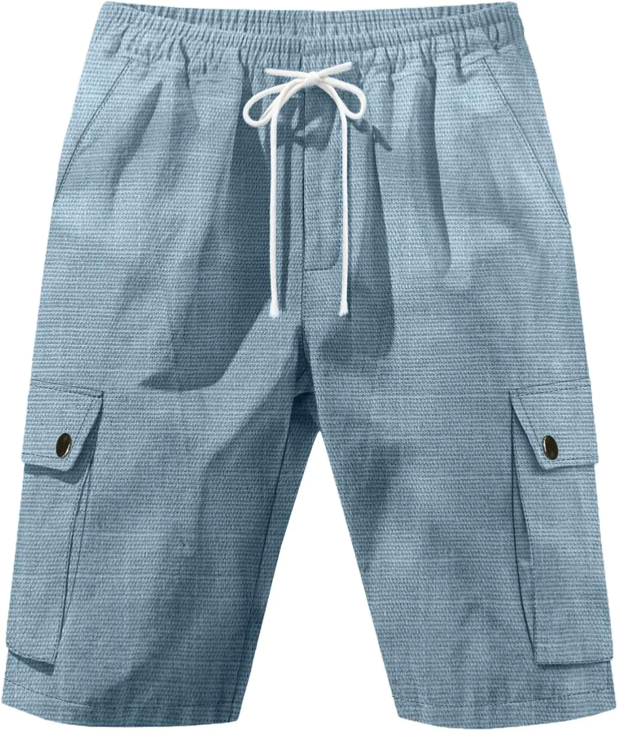 Linen Cargo Pants for Men 2025 Summer Casual Drawstring Elastic Waist Shorts Loose Fit Bermuda Shorts