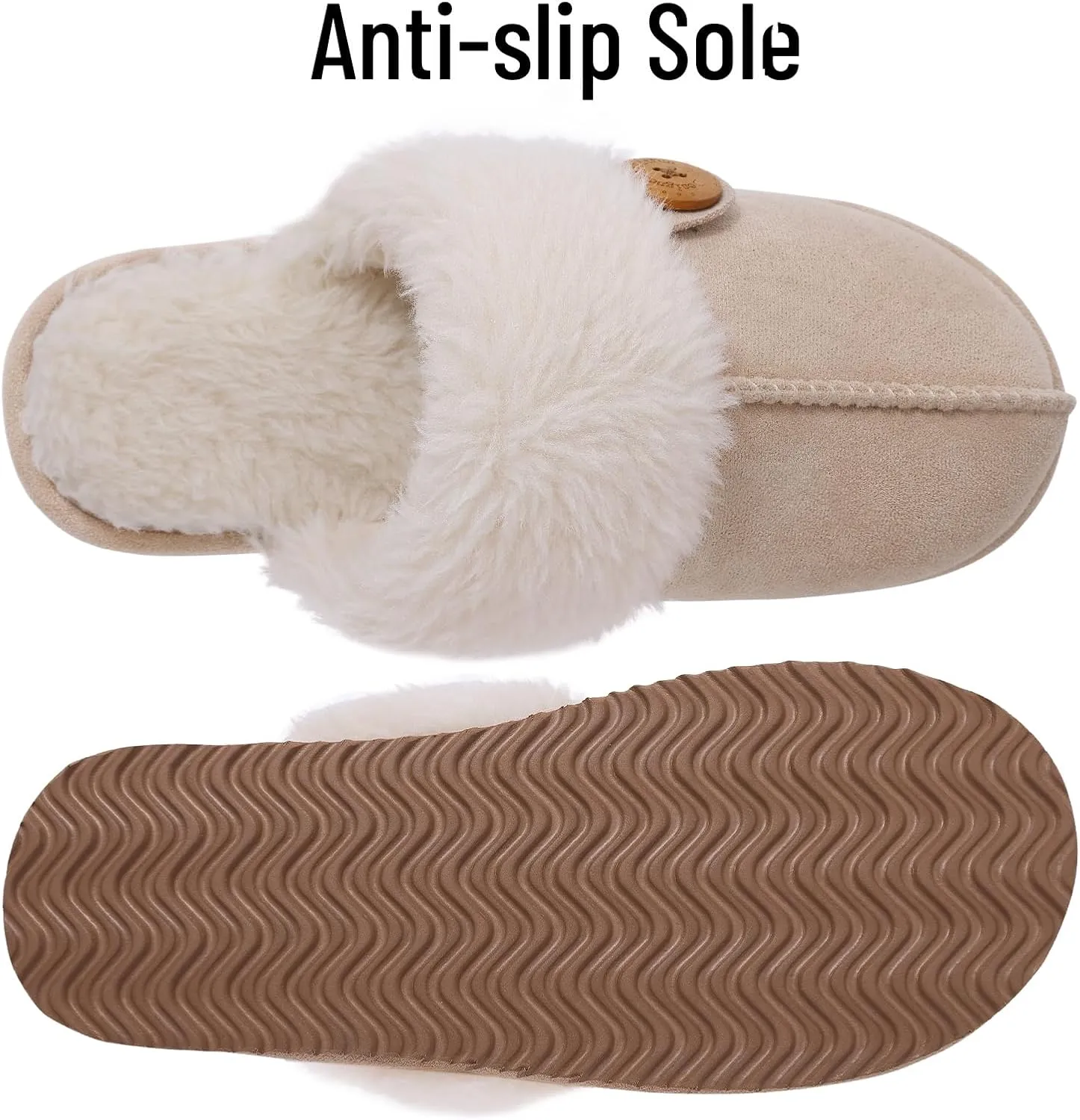 Litfun Fuzzy Slippers for Women with Memory Foam Winter Fluffy House Shoes Indoor Outdoor