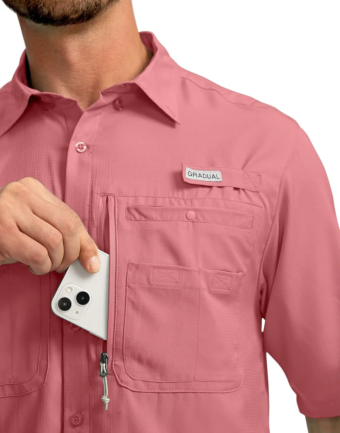 Men's Fishing Shirts with Zipper Pockets UPF 50  Lightweight Cool Short Sleeve Button Down Shirts for Men Casual Hiking