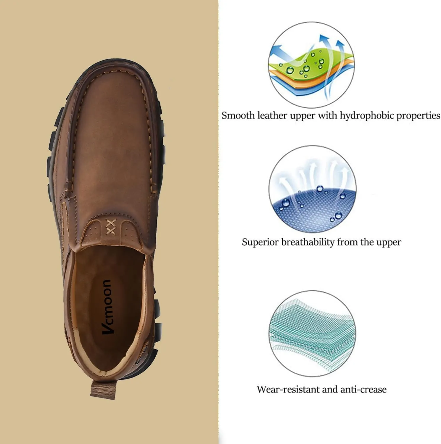 Men's Slip-On Loafers Comfortable Leather Casual Walking Shoes for Work Office Dress Outdoor