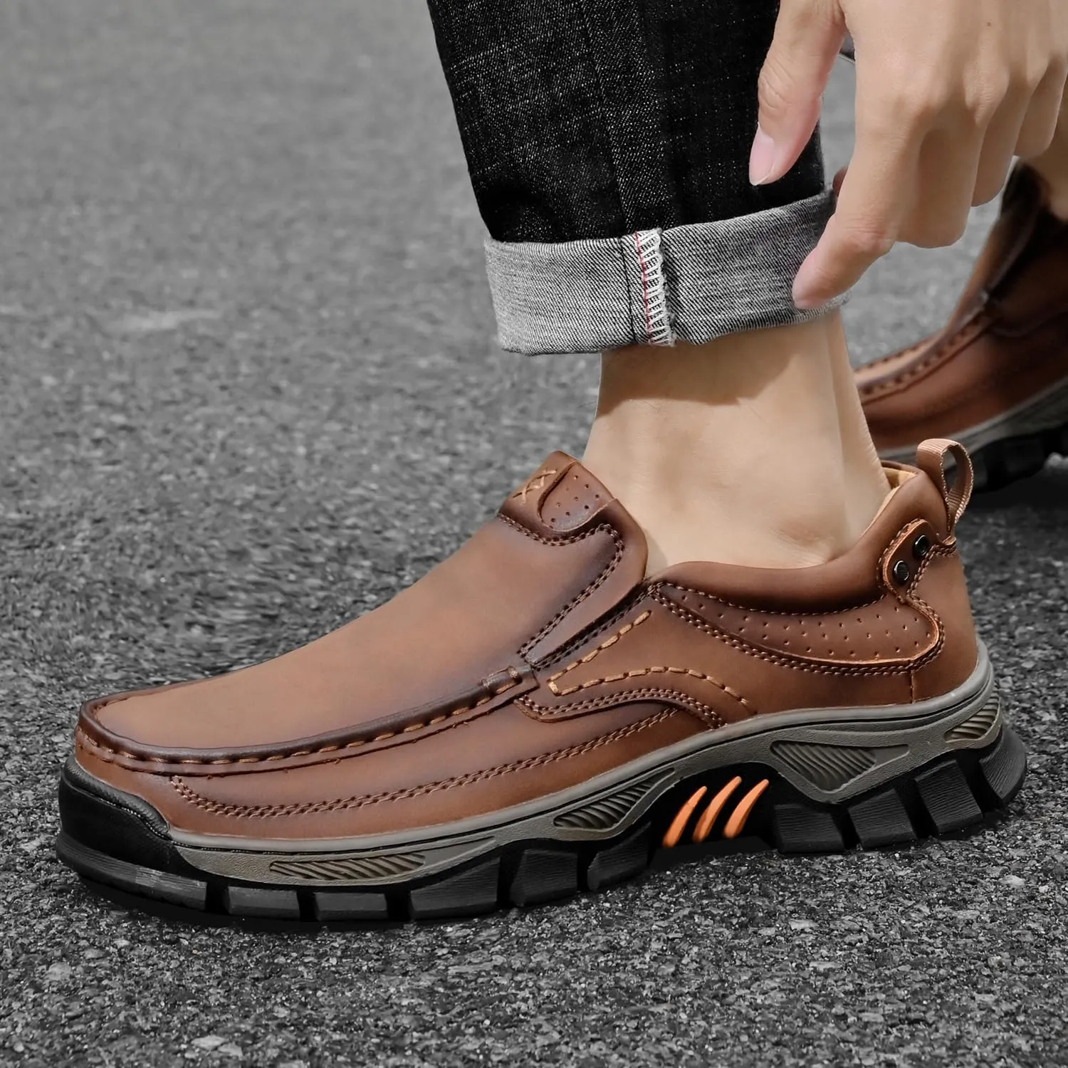 Men's Slip-On Loafers Comfortable Leather Casual Walking Shoes for Work Office Dress Outdoor