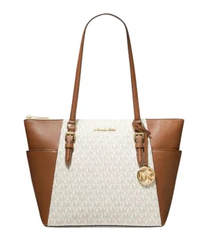 Michael Kors Charlotte Large Logo and Leather Top-Zip Tote Bag