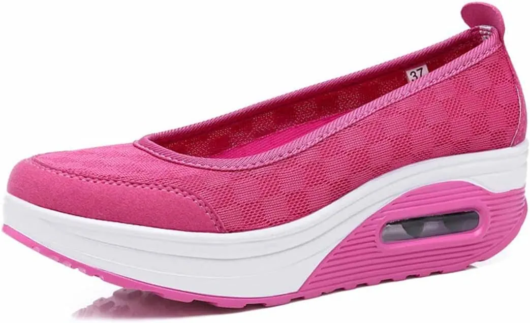 MSYINGL Women Wedge Shoes,Breathable Mesh Platform Slip ON Casual Walking Sneakers,Anti-Slip Comfortable Platform Loafers