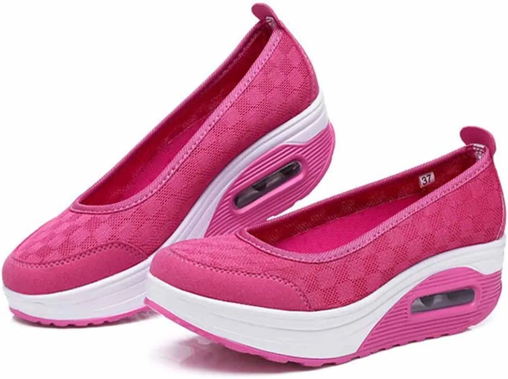 MSYINGL Women Wedge Shoes,Breathable Mesh Platform Slip ON Casual Walking Sneakers,Anti-Slip Comfortable Platform Loafers