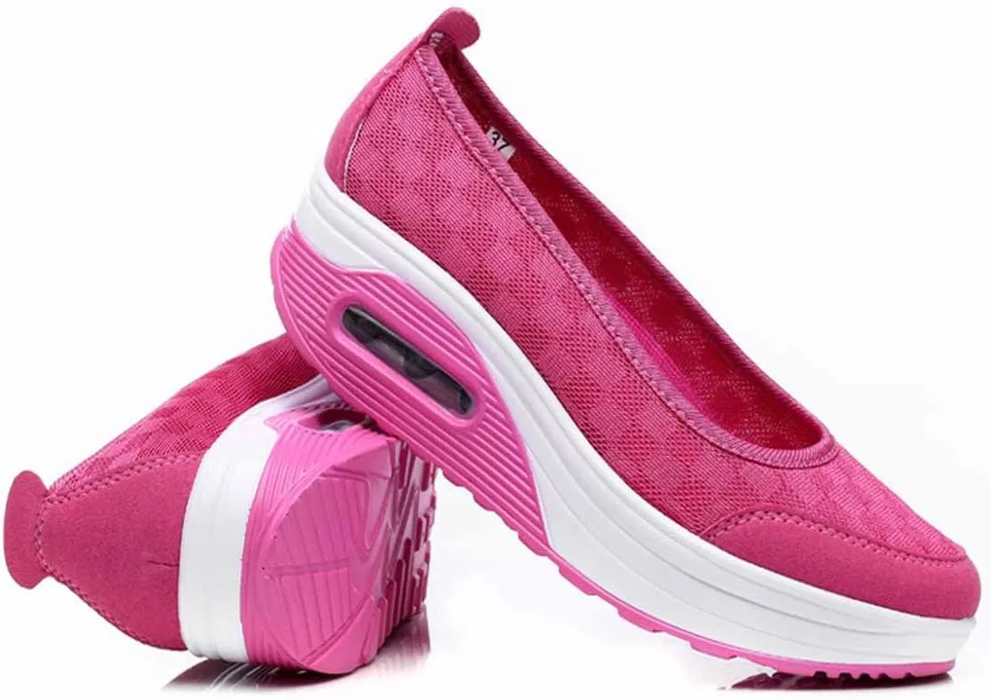 MSYINGL Women Wedge Shoes,Breathable Mesh Platform Slip ON Casual Walking Sneakers,Anti-Slip Comfortable Platform Loafers