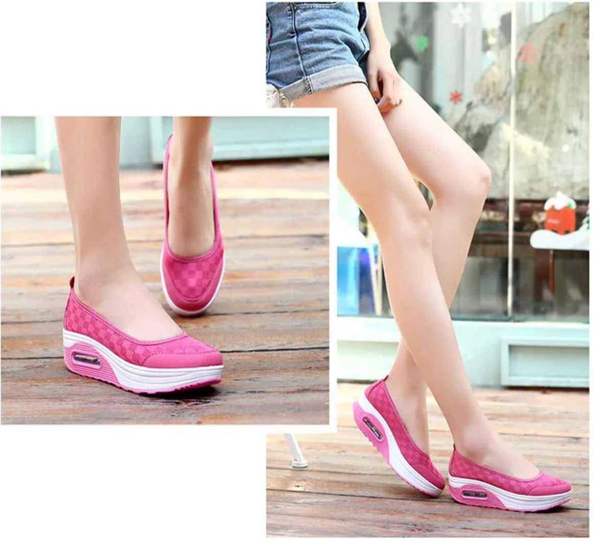 MSYINGL Women Wedge Shoes,Breathable Mesh Platform Slip ON Casual Walking Sneakers,Anti-Slip Comfortable Platform Loafers