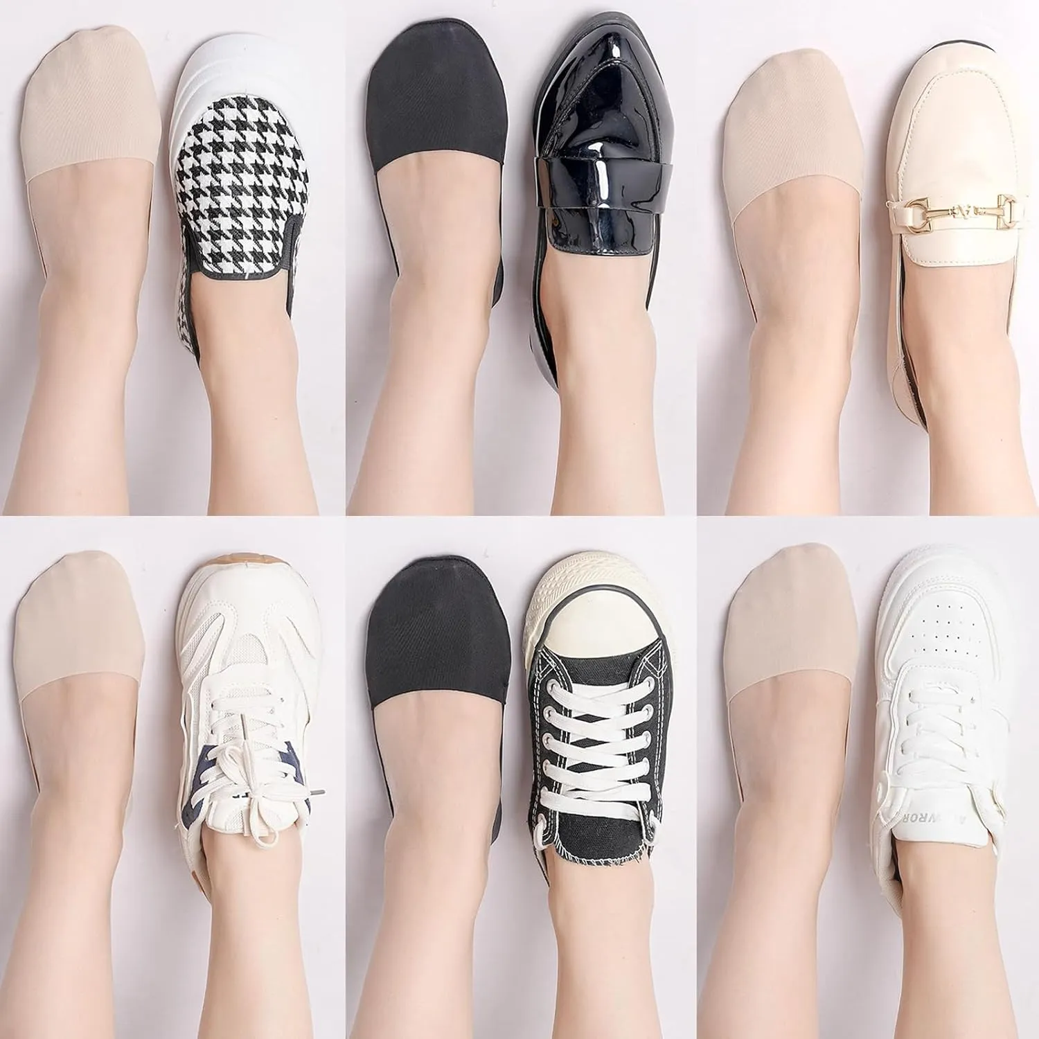 No Show Socks Womens Nylon Non Slip Low Cut Invisible Liner Footies Thin Silk Socks for Flats Loafers Lightweight 6 Pairs