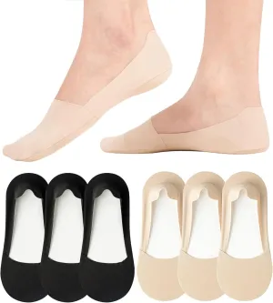 No Show Socks Womens Nylon Non Slip Low Cut Invisible Liner Footies Thin Silk Socks for Flats Loafers Lightweight 6 Pairs