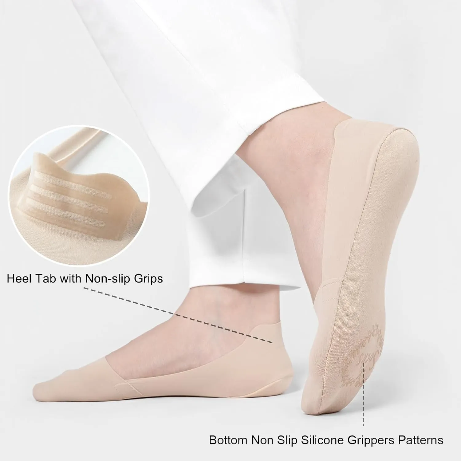 No Show Socks Womens Nylon Non Slip Low Cut Invisible Liner Footies Thin Silk Socks for Flats Loafers Lightweight 6 Pairs