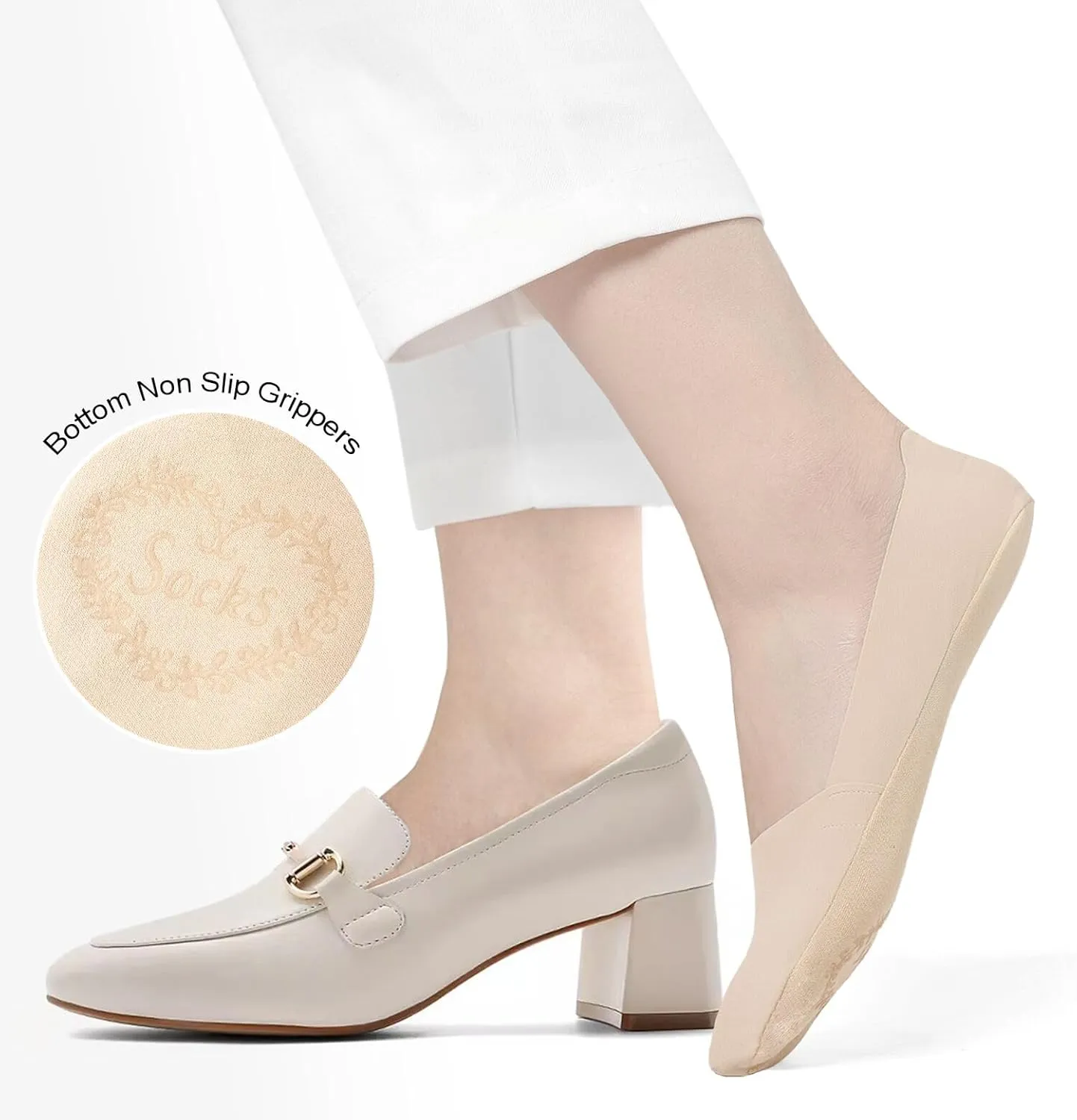 No Show Socks Womens Nylon Non Slip Low Cut Invisible Liner Footies Thin Silk Socks for Flats Loafers Lightweight 6 Pairs
